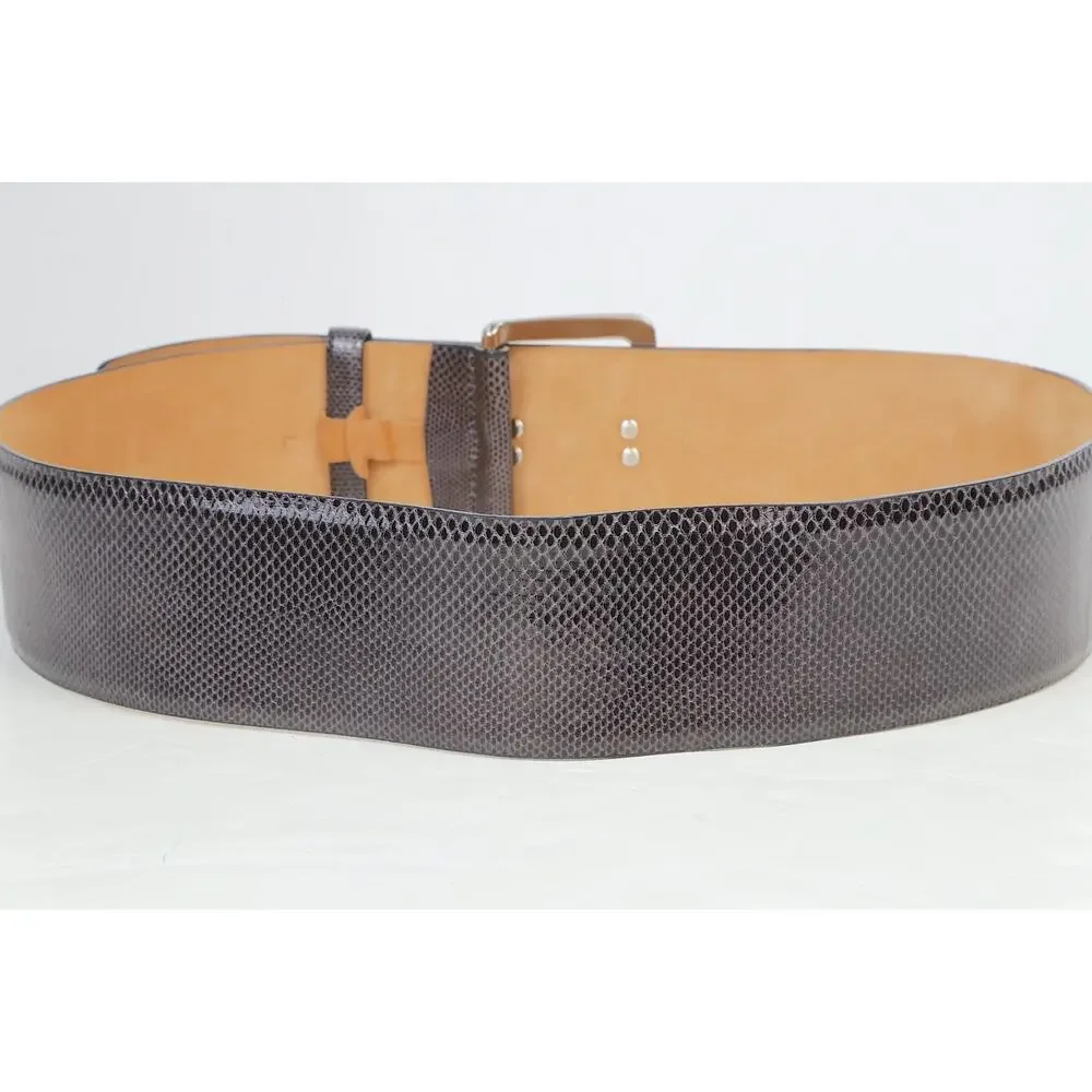W. Kleinberg Genuine Karung Leather Wide Belt Brushed Silver Stud Buckle L USA